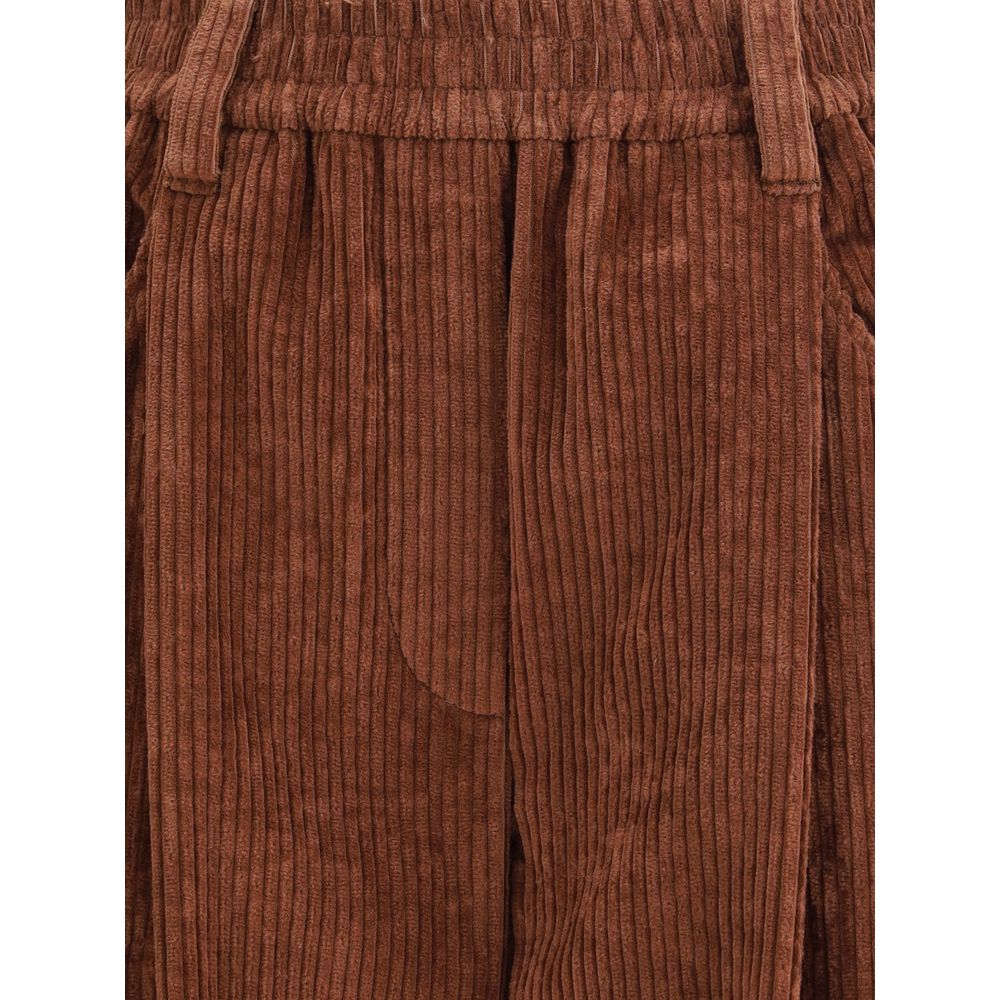 Brown Cotton Casual Pants