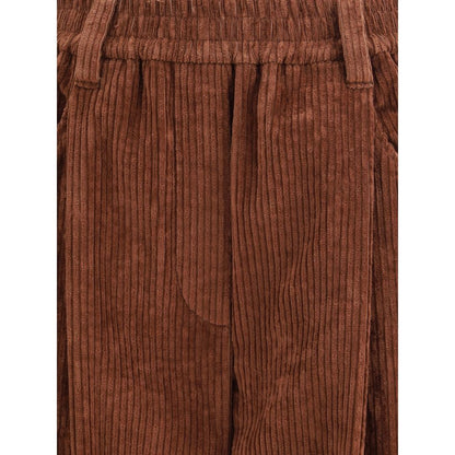 Brown Cotton Casual Pants