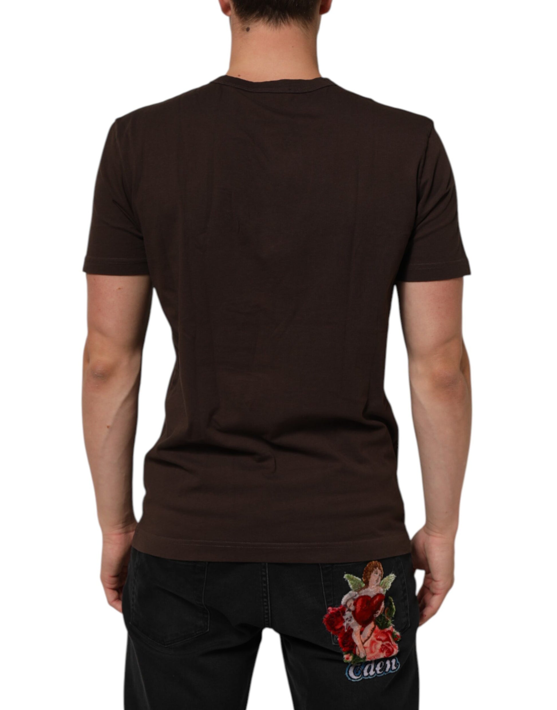 Brown Coin Laurel Print Men Crew Neck T-shirt