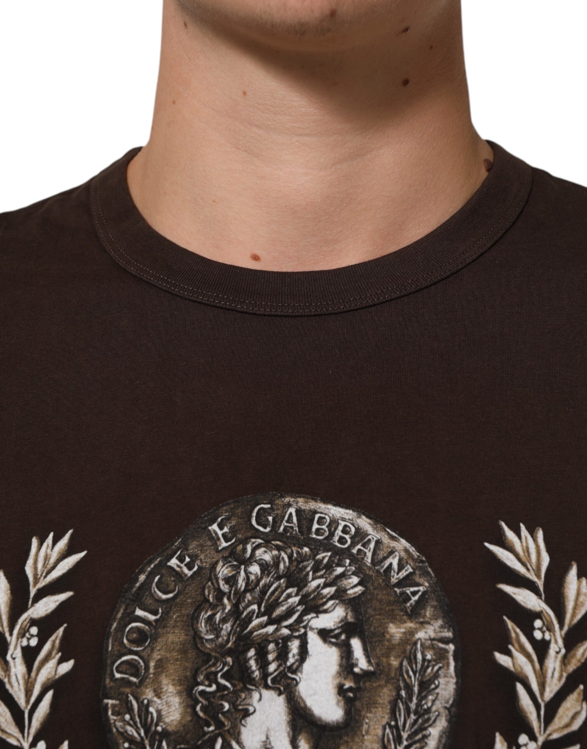 Brown Coin Laurel Print Men Crew Neck T-shirt