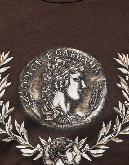 Brown Coin Laurel Print Men Crew Neck T-shirt