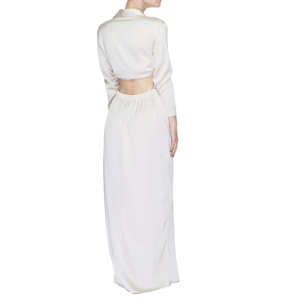 Beige Polyester Long Dress