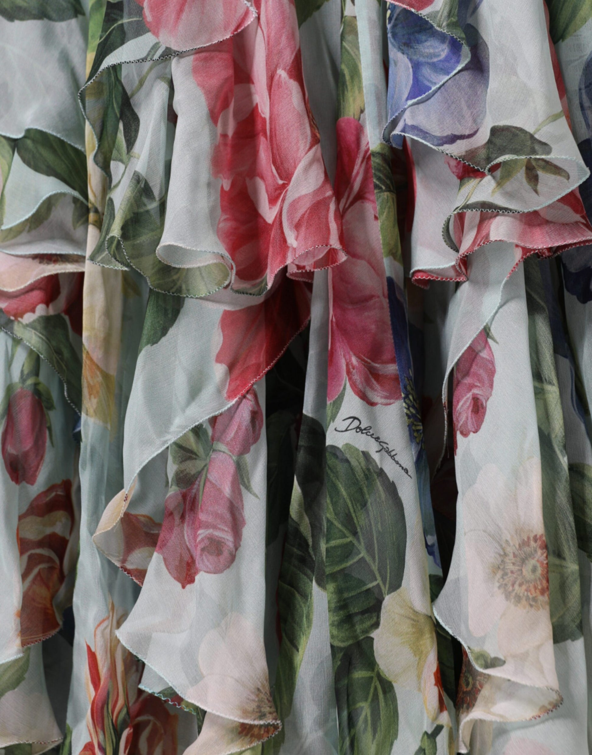 Blue Floral Print Tiered Long Maxi Dress