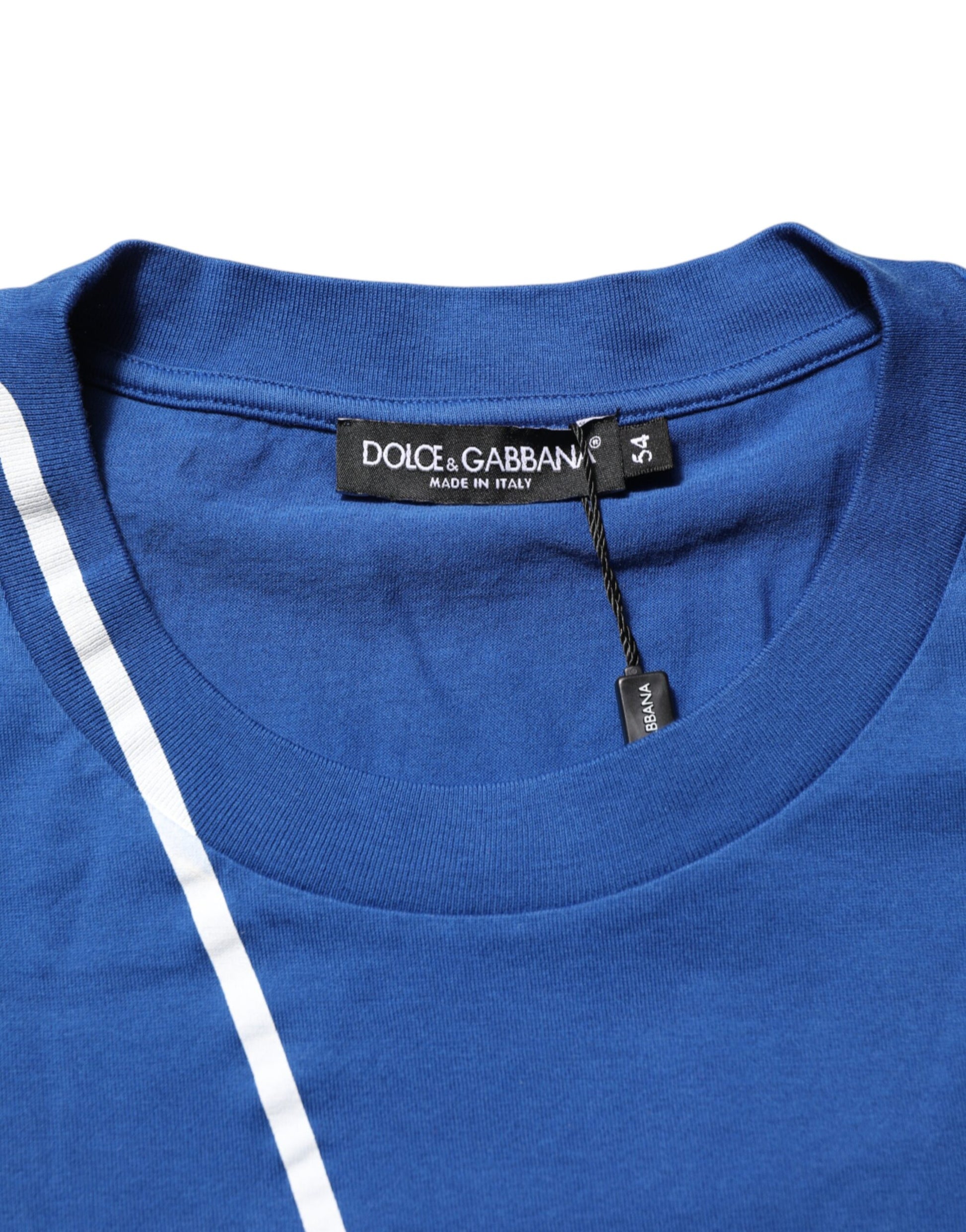 Blue Logo Print Cotton Crew Neck Men T-shirt