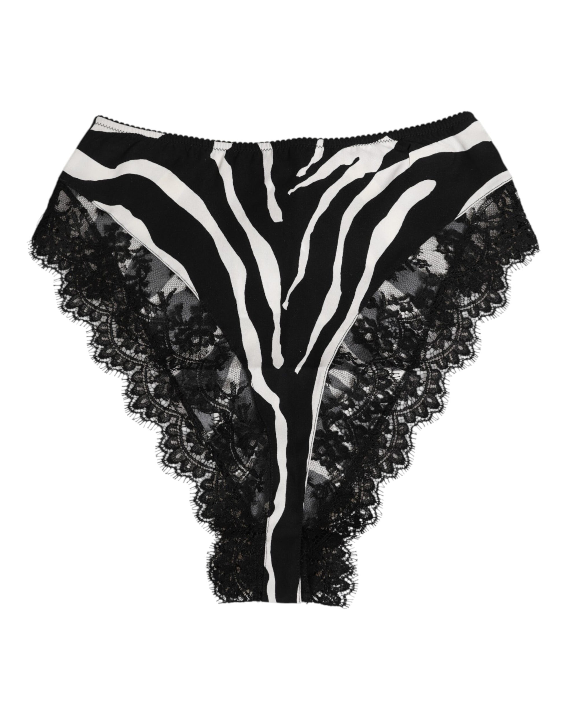 Black Silk Zebra Print Lace High Waist Underwear