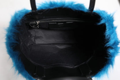 Blue Fur Logo Plaque Double Handle Shoulder Bag