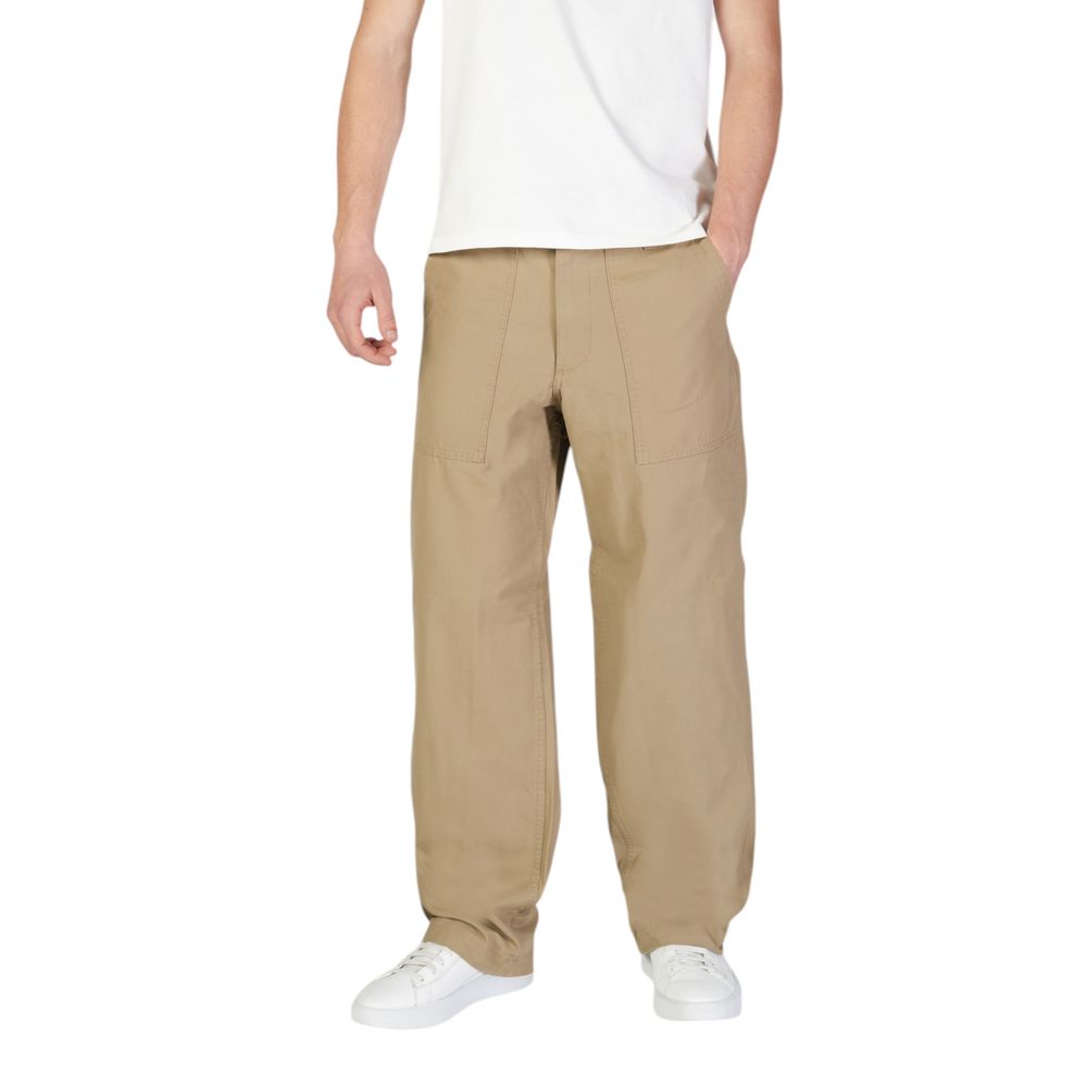 Beige Cotton Casual Pants