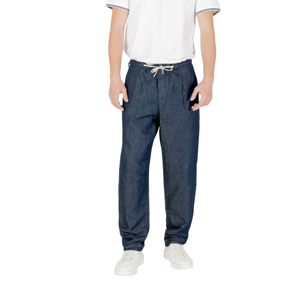 Blue Cotton Casual Pants