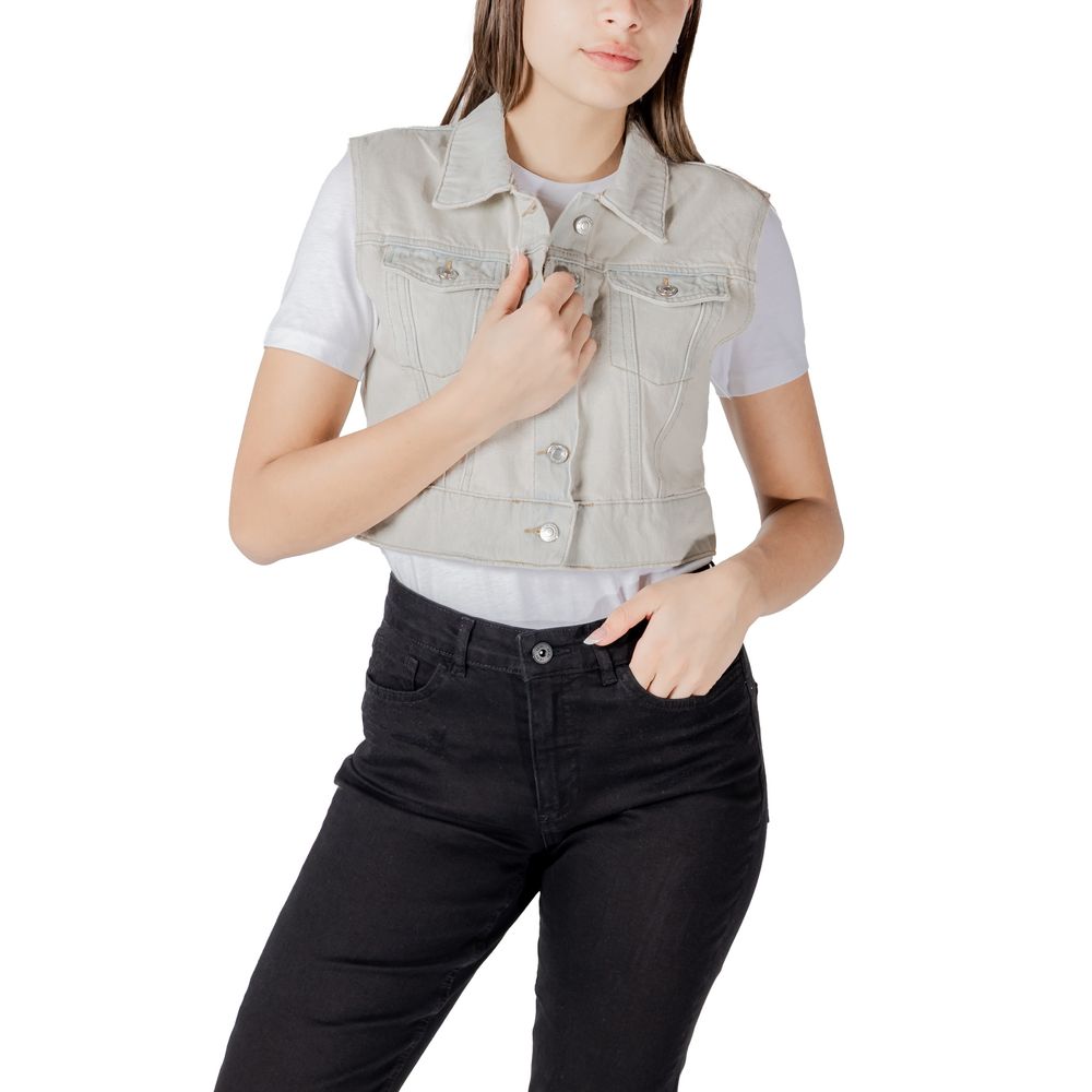 Light Blue Cotton Sleveless Jacket