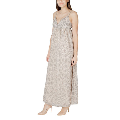 Beige Recycled Polyester Long Dress