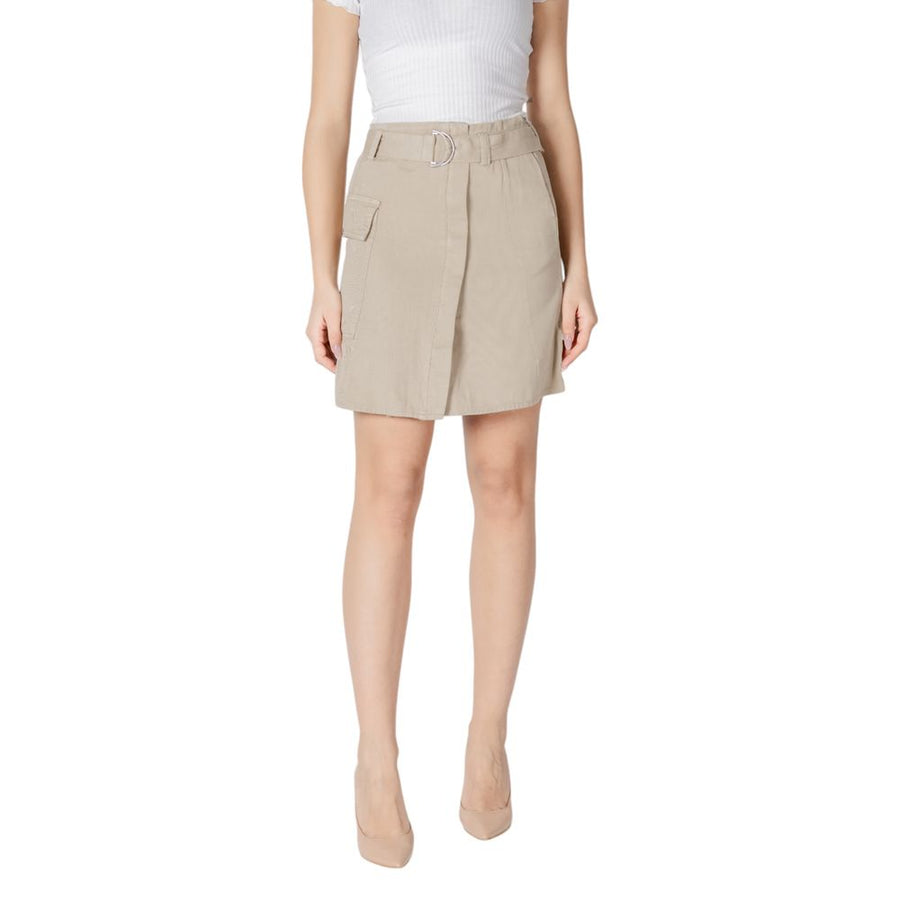 Beige Cotton Mini Skirt