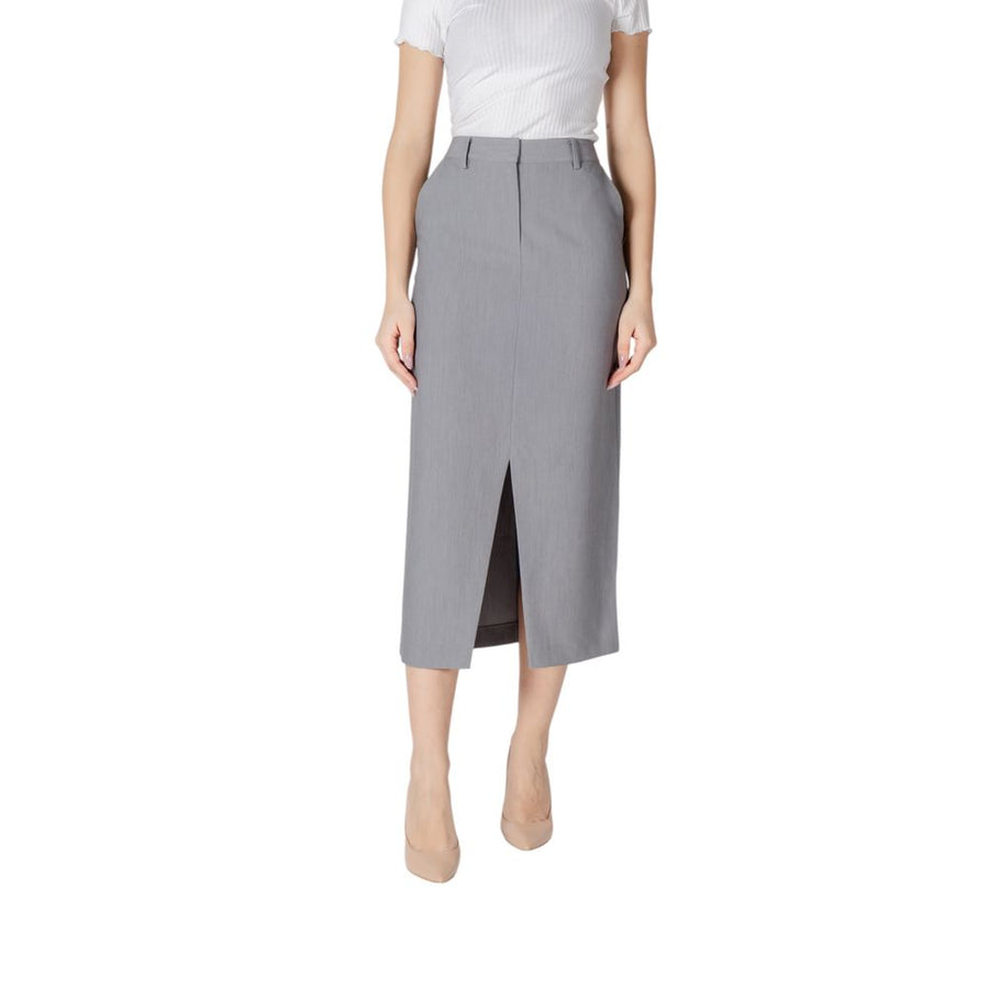 Gray Polyester Long Skirt