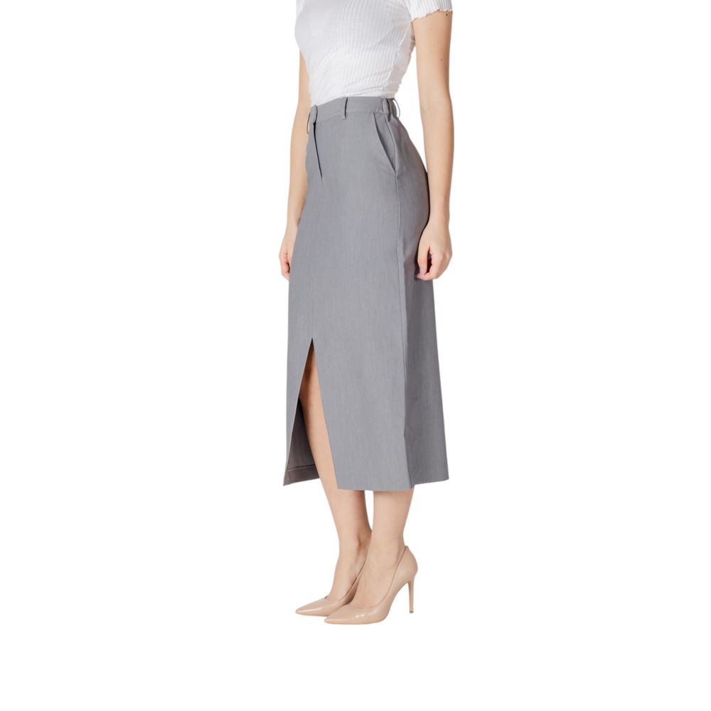 Gray Polyester Long Skirt