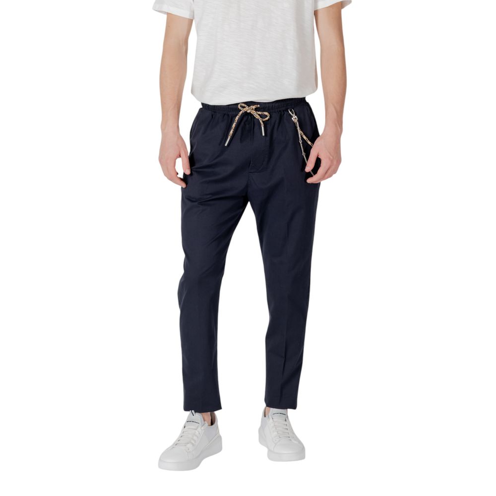 Blue Cotton Casual Pants