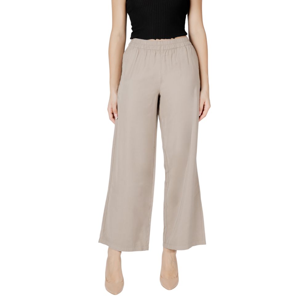 Beige Viscose Casual Pants