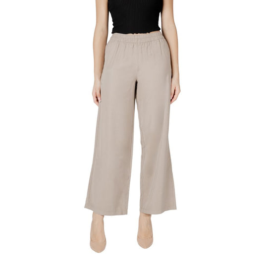 Beige Viscose Casual Pants