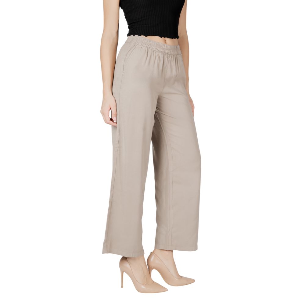 Beige Viscose Casual Pants