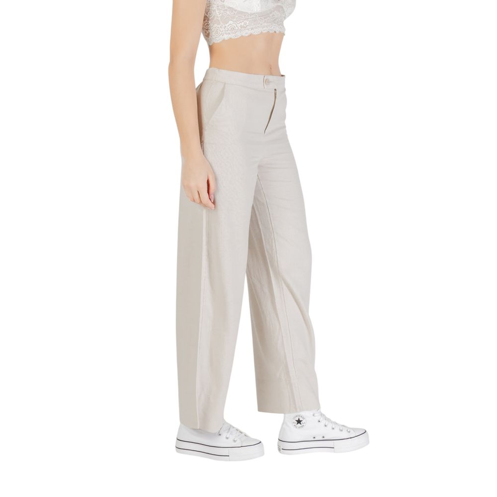 Beige Viscose Casual Pants