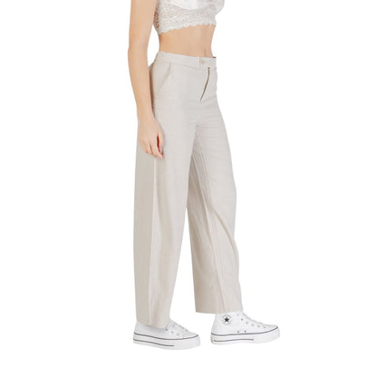 Beige Viscose Casual Pants