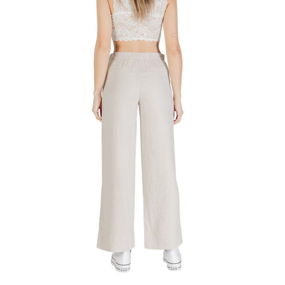 Beige Viscose Casual Pants