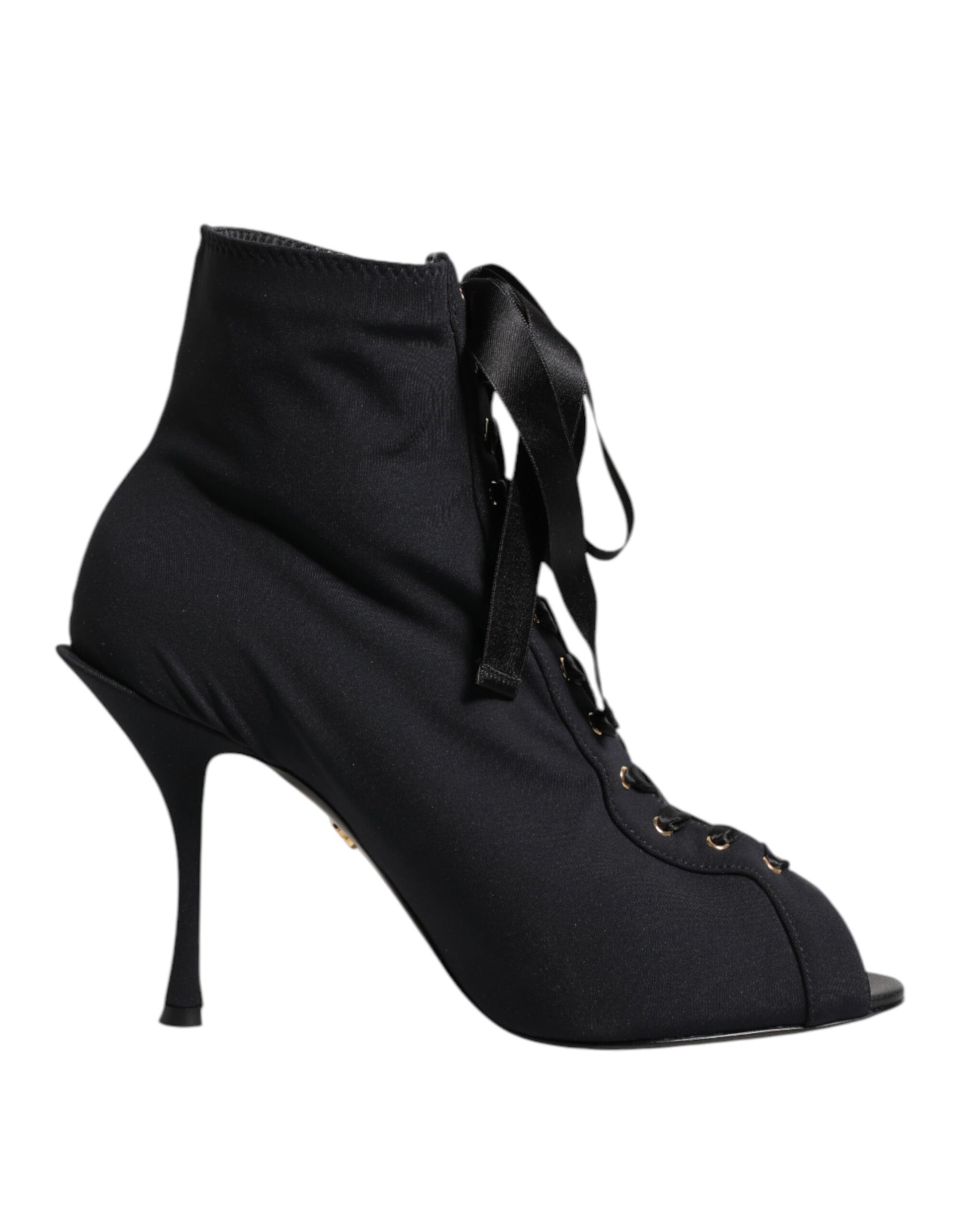 Black Stiletto Heels Lace Up Boots Shoes