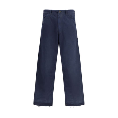 Blue Cotton Casual Pants