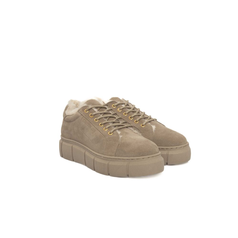 Beige Calfskin Women Platform Sneaker