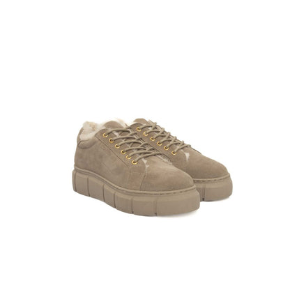 Beige Calfskin Women Platform Sneaker