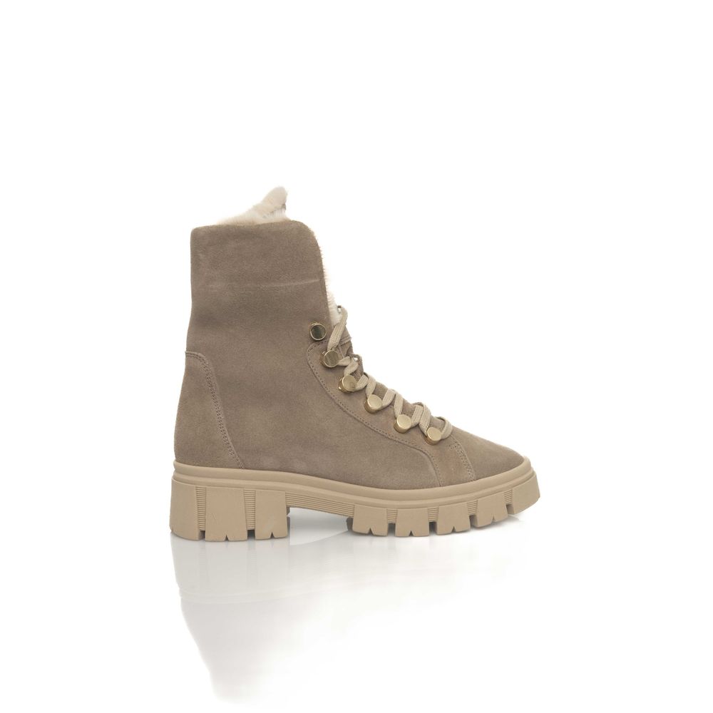Beige Leather Women Boot