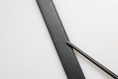 Black Textured Leather Silver Metal Buckle Men Belt