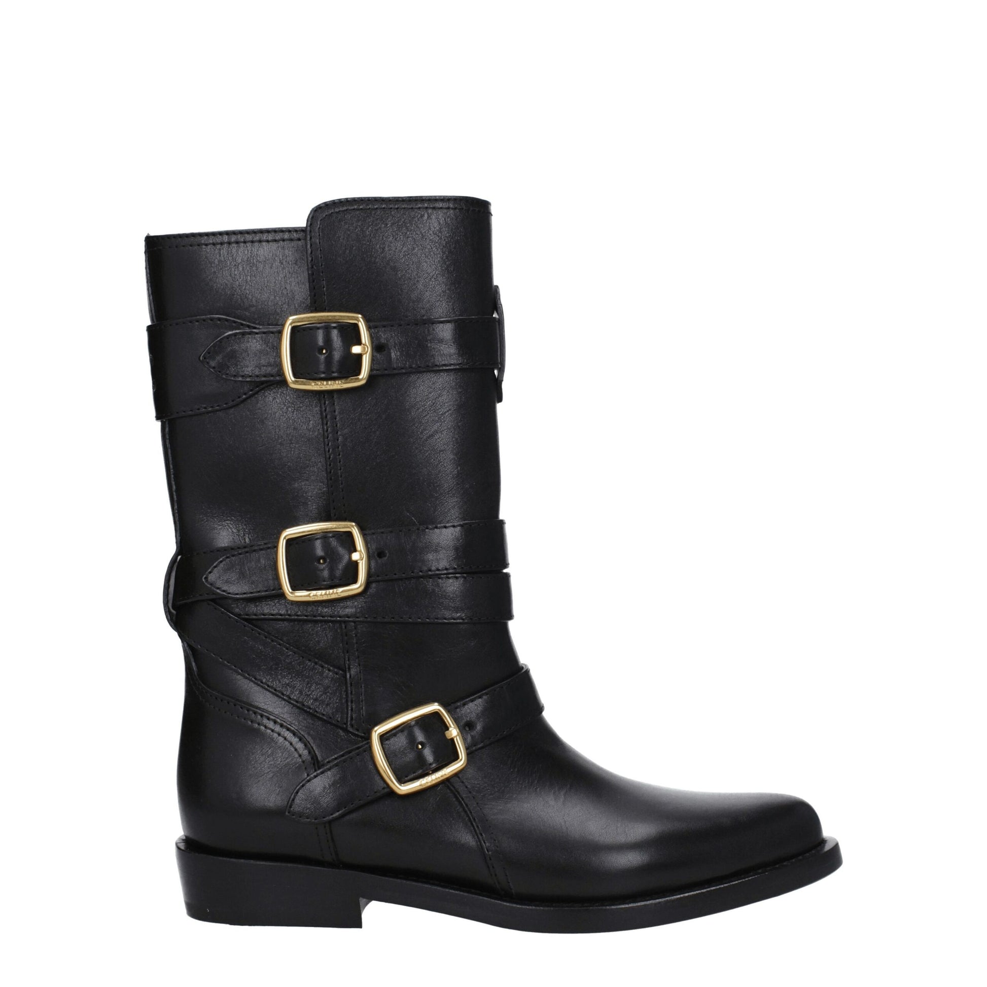 Black Leather Flat Boots
