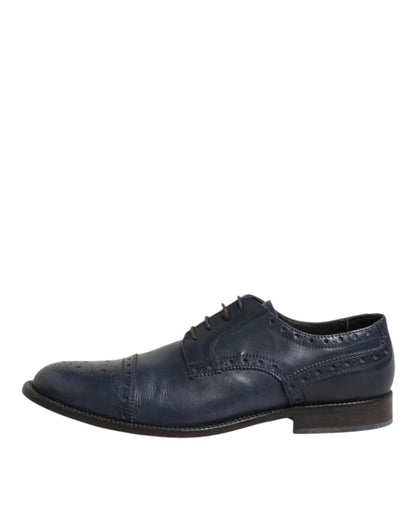 Blue Leather Wingtip Lace-up Formal Derby Shoes