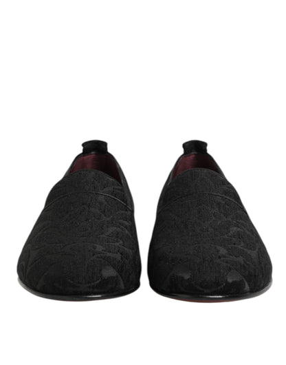 Black Brocade Loafers Slip On Men Dress Shoes