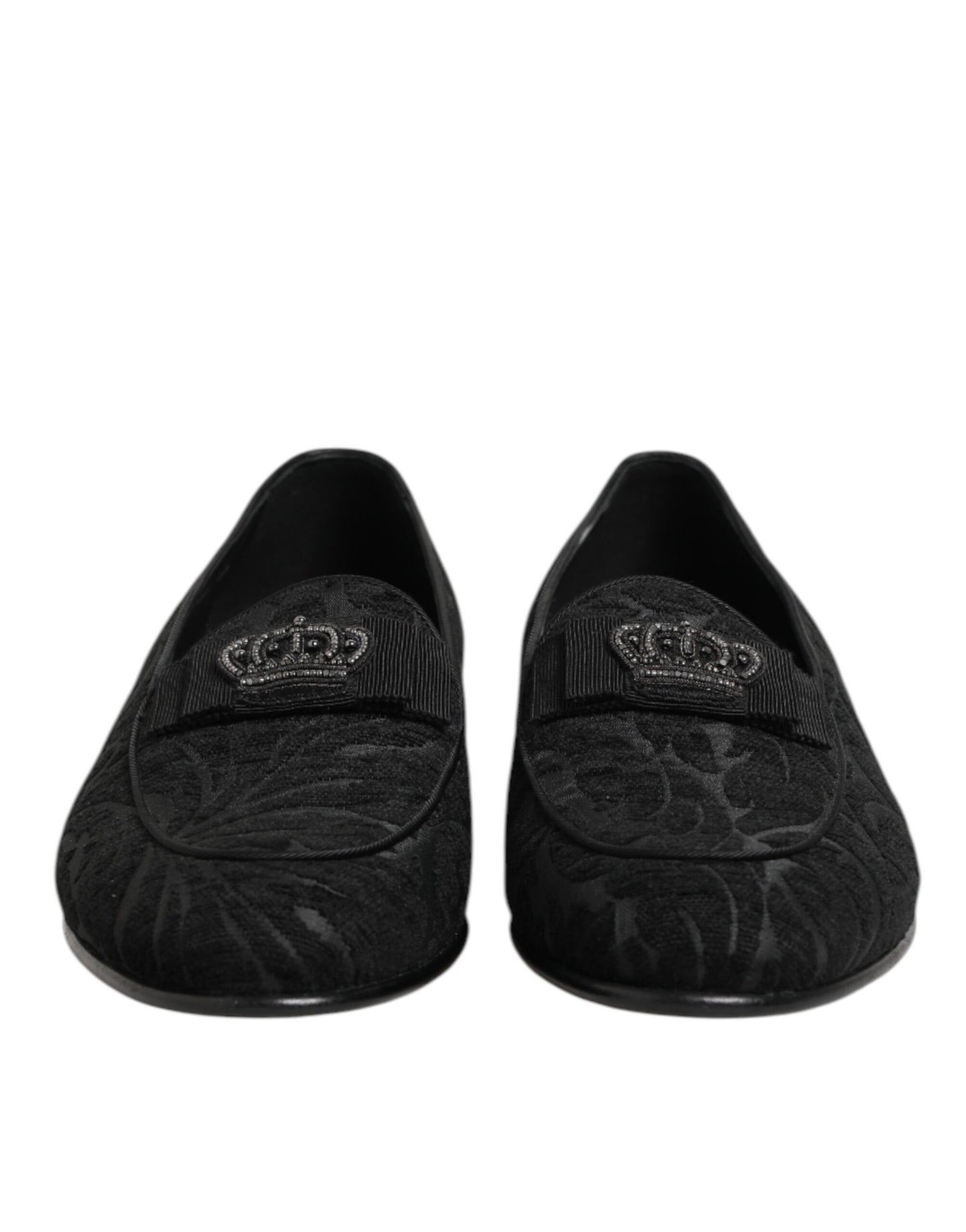 Black Brocade Crown Loafers Dress Shoes