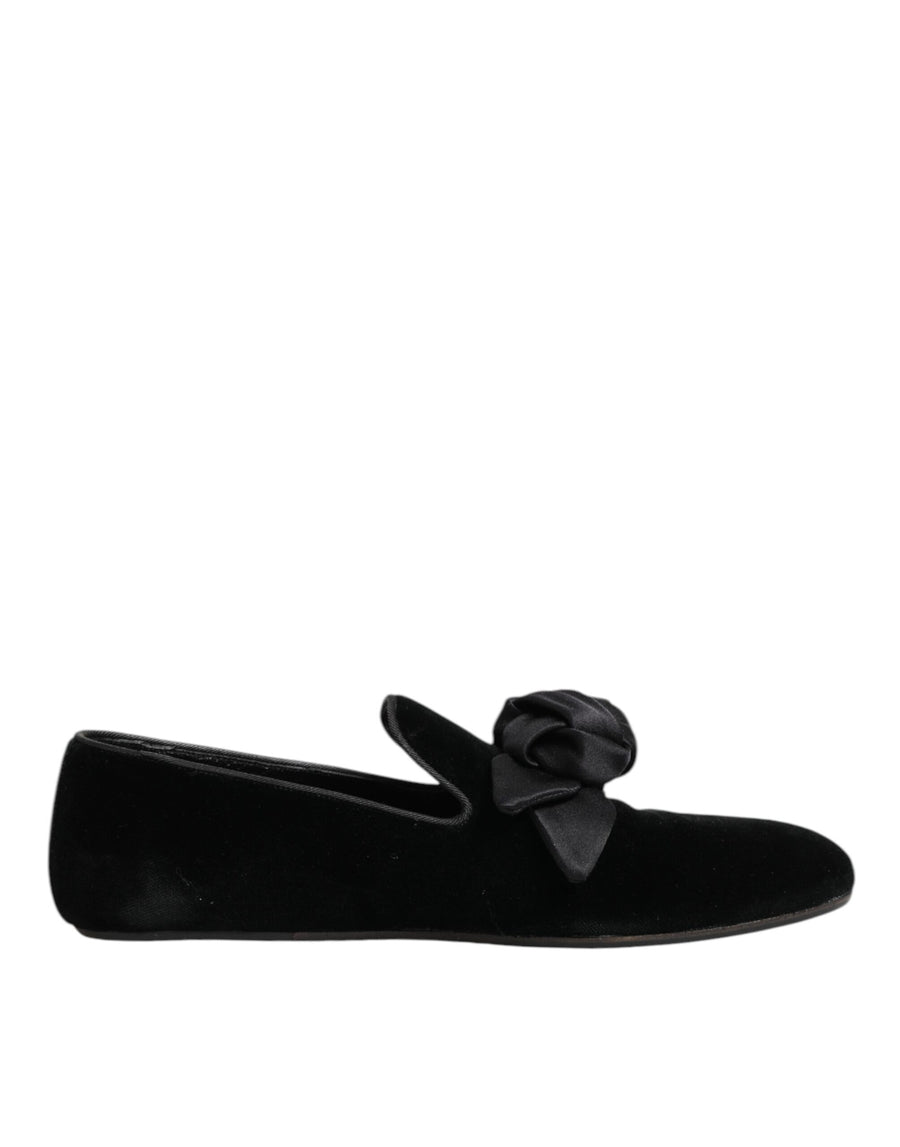 Black Suede Cotton Rose Slip On Loafers Shoes