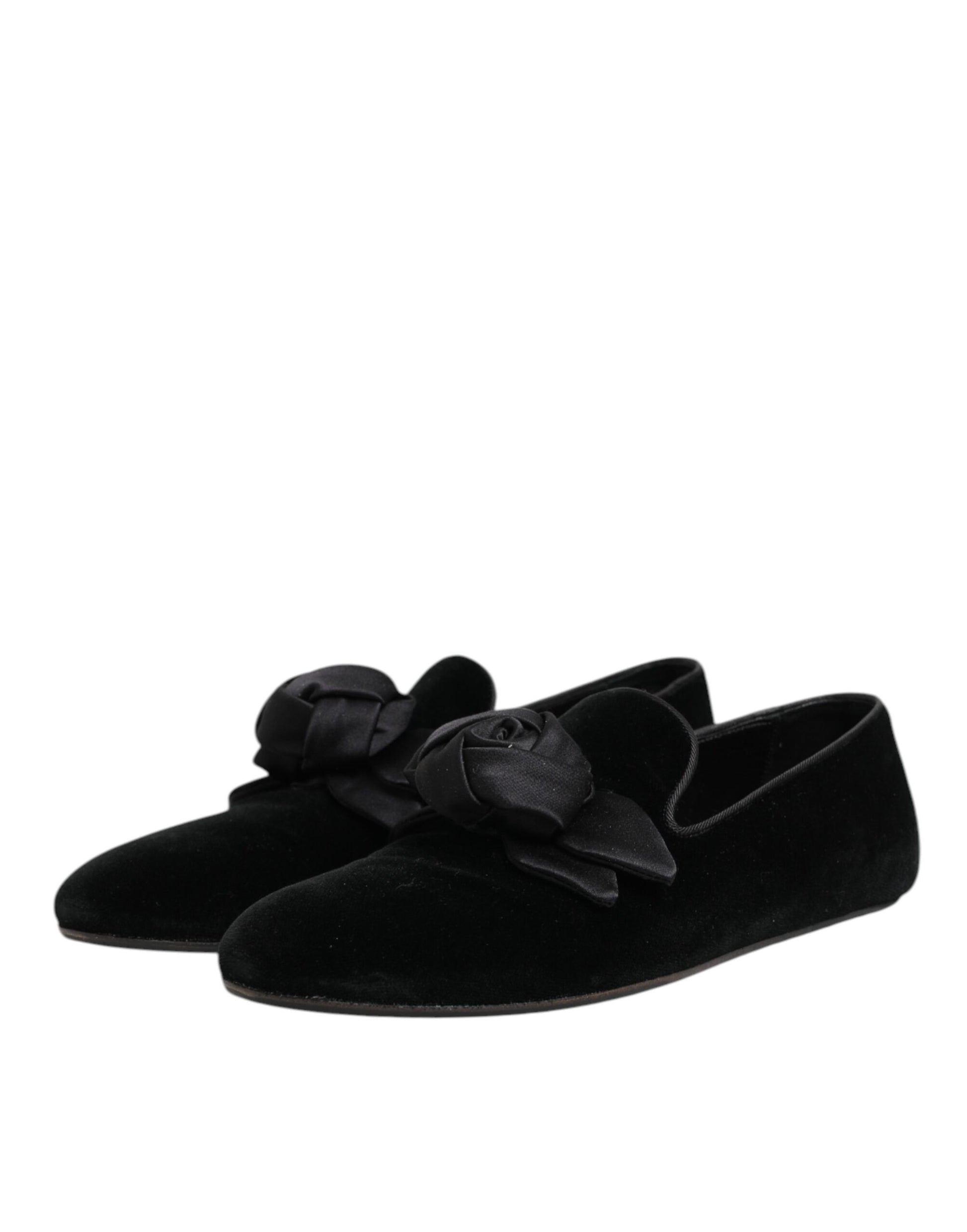 Black Suede Cotton Rose Slip On Loafers Shoes