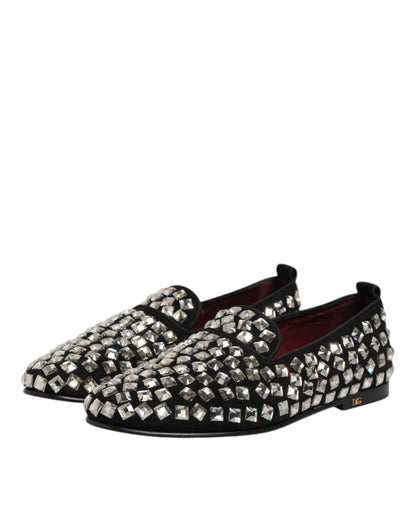 Black Suede Crystals Loafers Men Dress Shoes