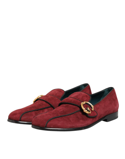 Bordeaux Suede Logo Loafers Formal Dress Shoes