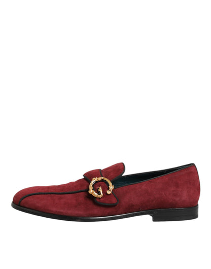 Bordeaux Suede Logo Loafers Formal Dress Shoes