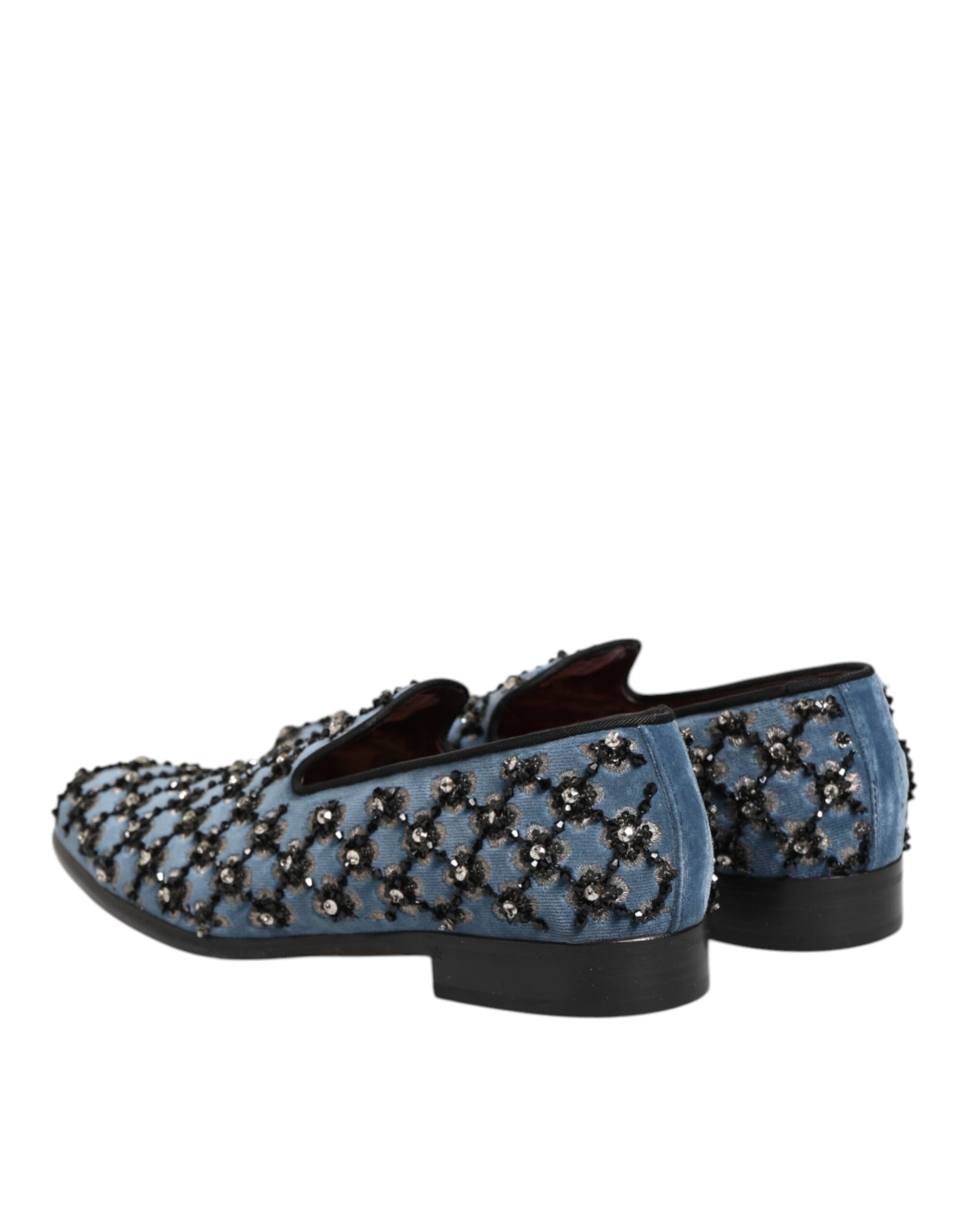 Blue Velvet Crystal Detailing Loafer Men Shoes