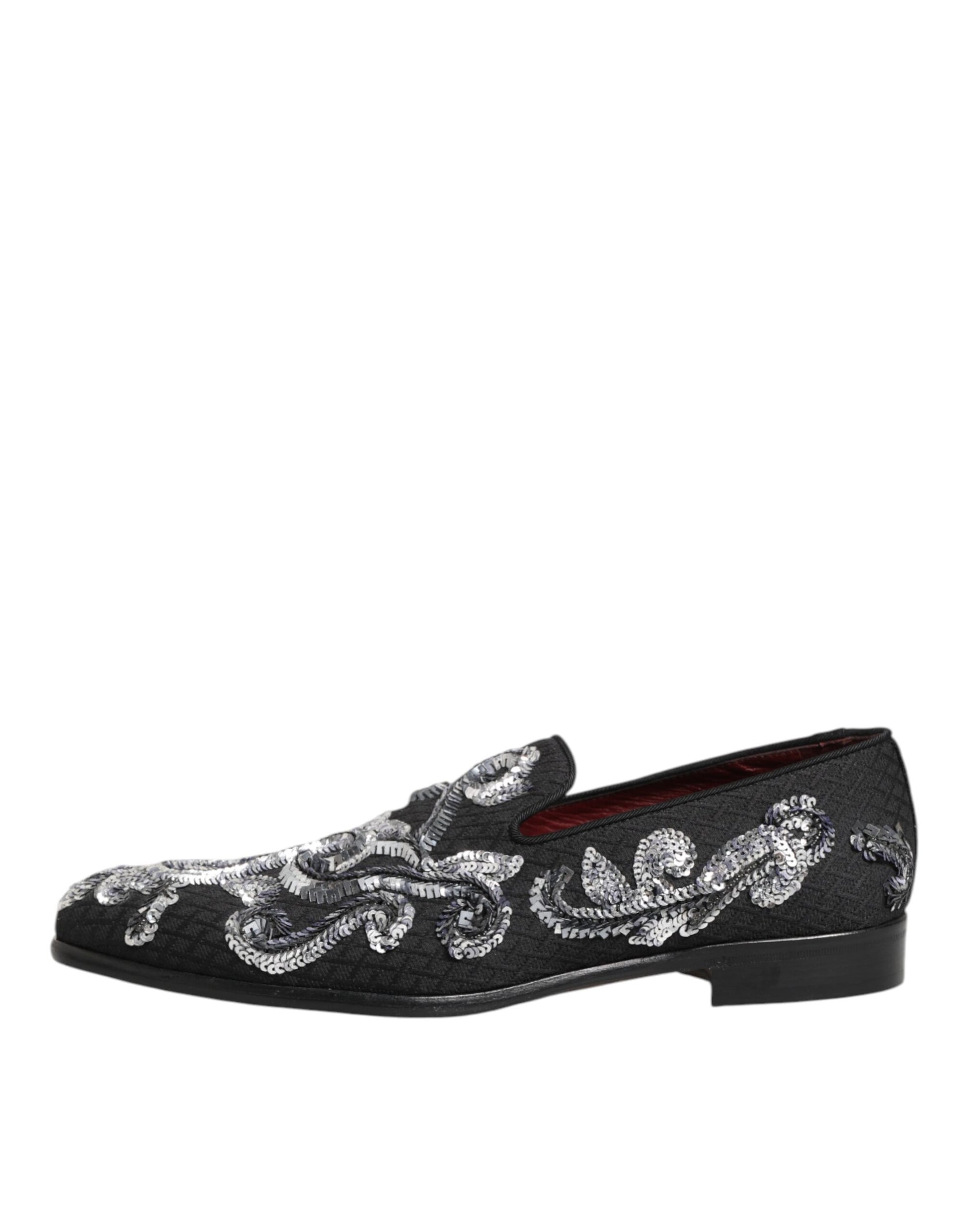 Black Silver Sequined Loafers Men Dress Shoes