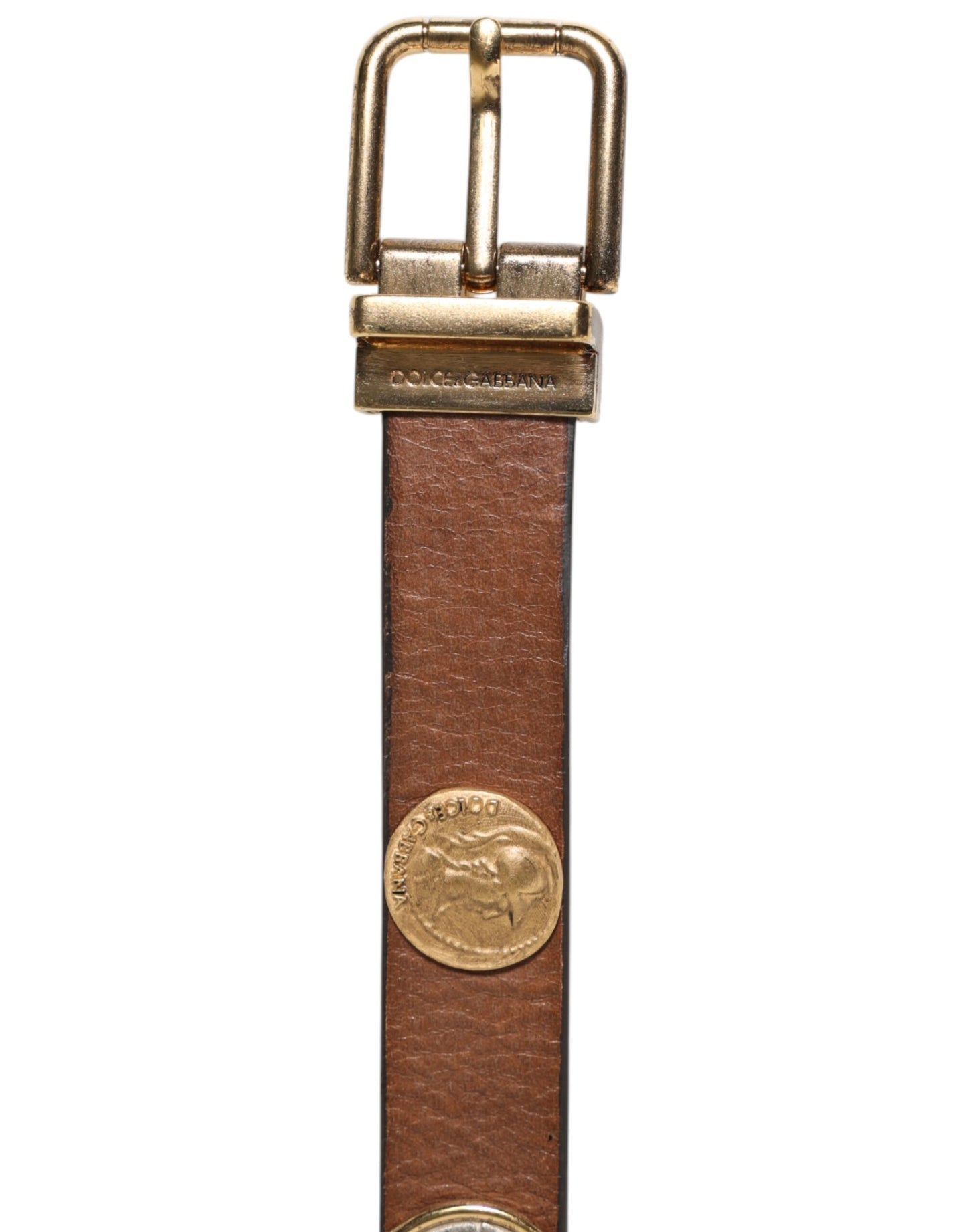 Brown Leather Gold Silver Coin Buckle Belt