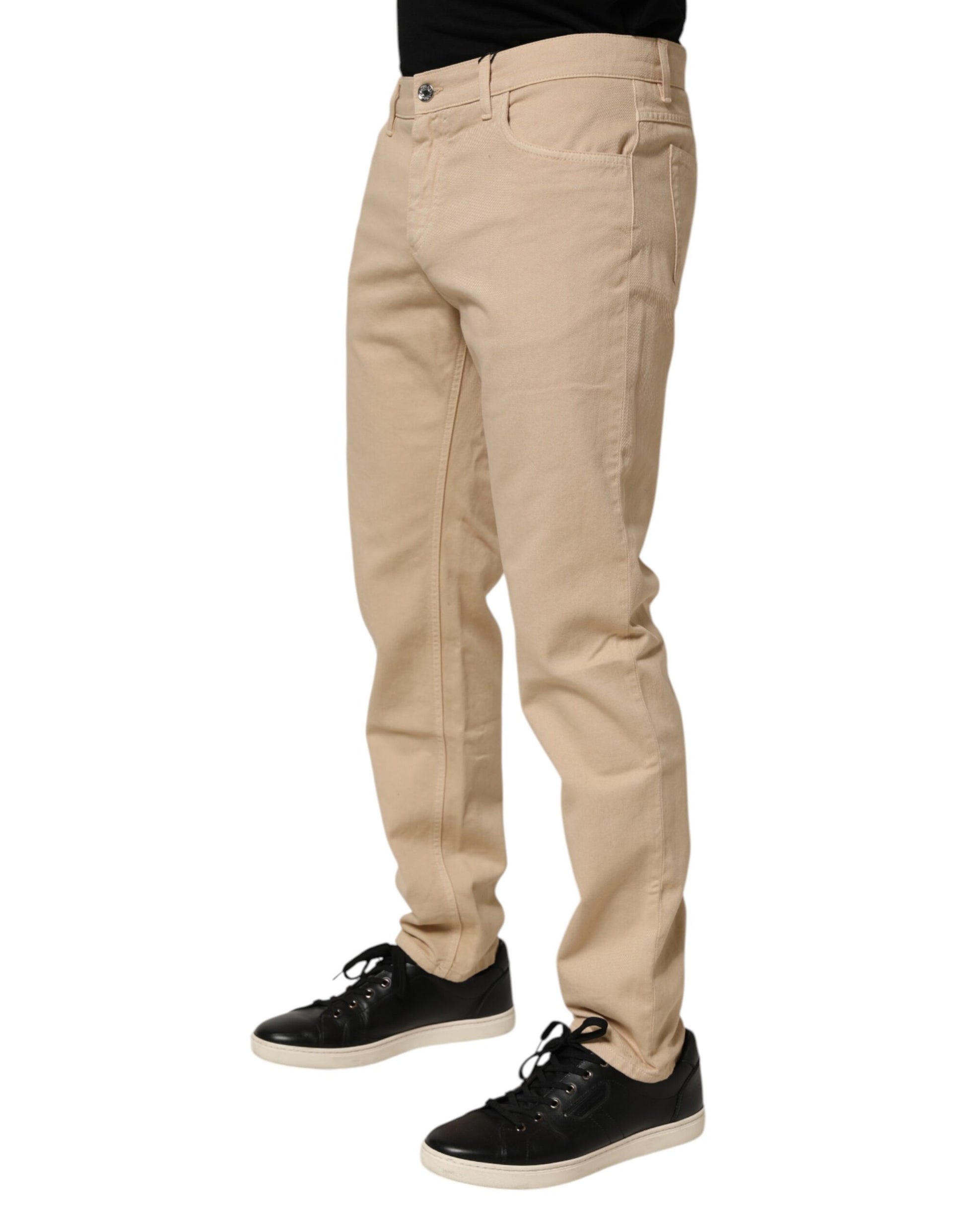 Beige Cotton Skinny Regular Men Denim Jeans