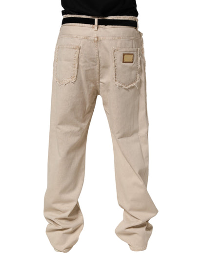 Beige Cotton Straight Denim Trouser Jeans