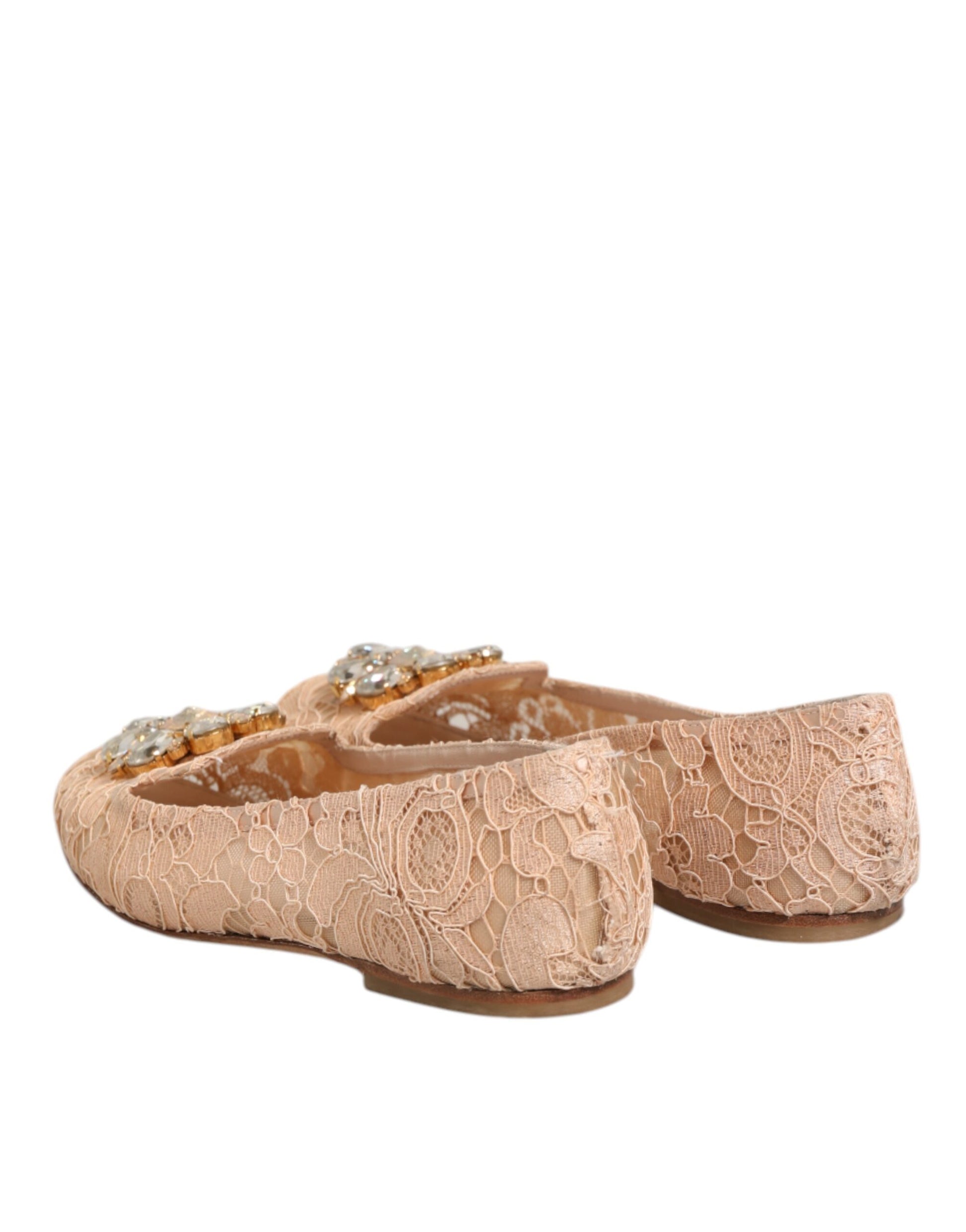 Beige Taormina Lace Crystals Flats Shoes