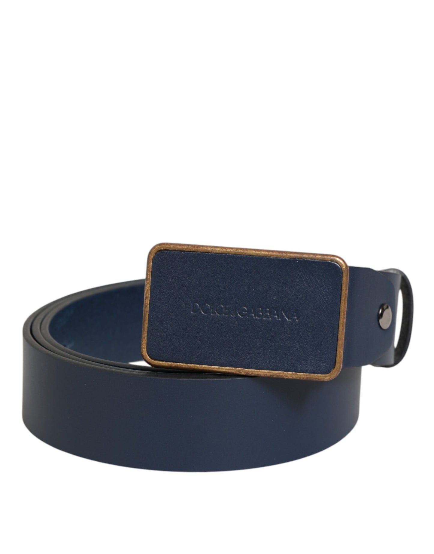 Blue Leather Classic Metal Logo Buckle Belt