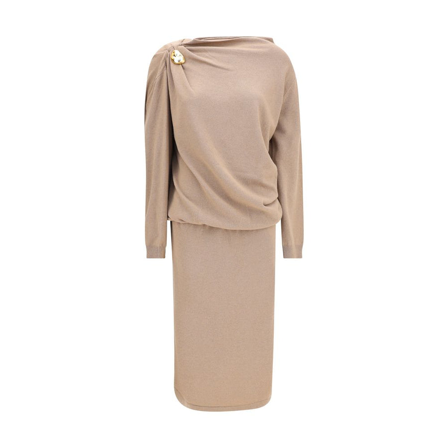 Beige Fleece Wool Casual Dress