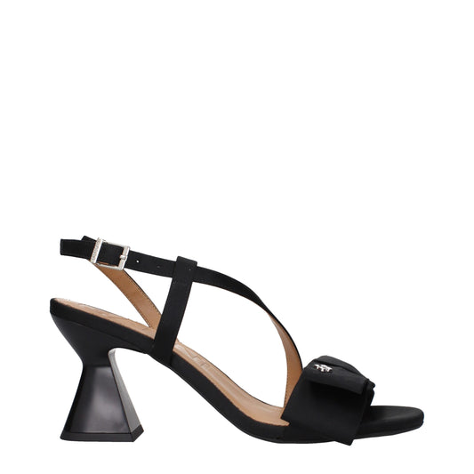 Black Fabric Stiletto Heels Sandals