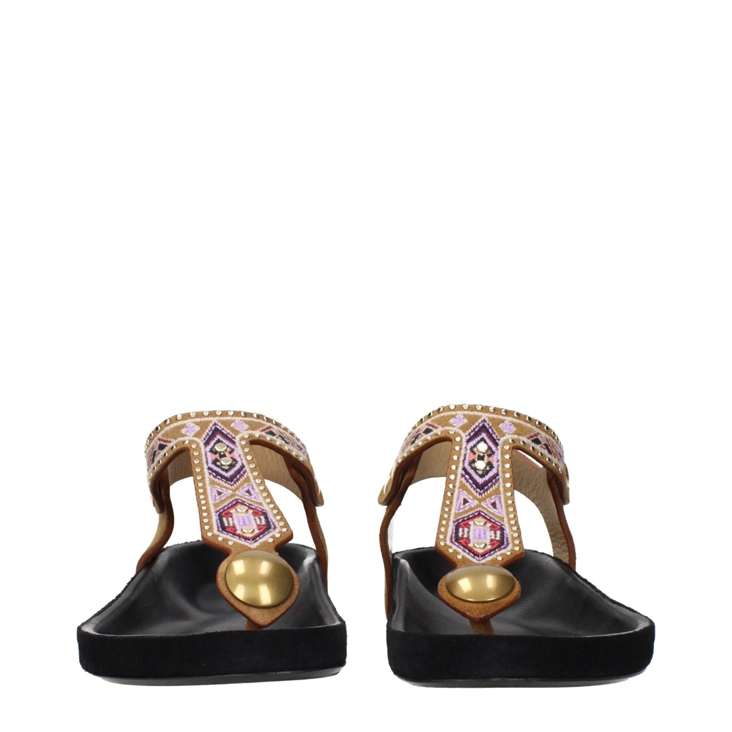 Beige Leather Flip-Flop Sandals