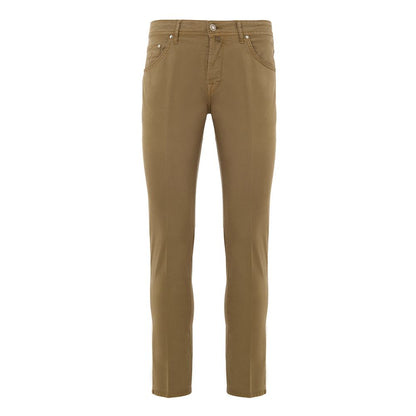 Beige Cotton Skinny Pants